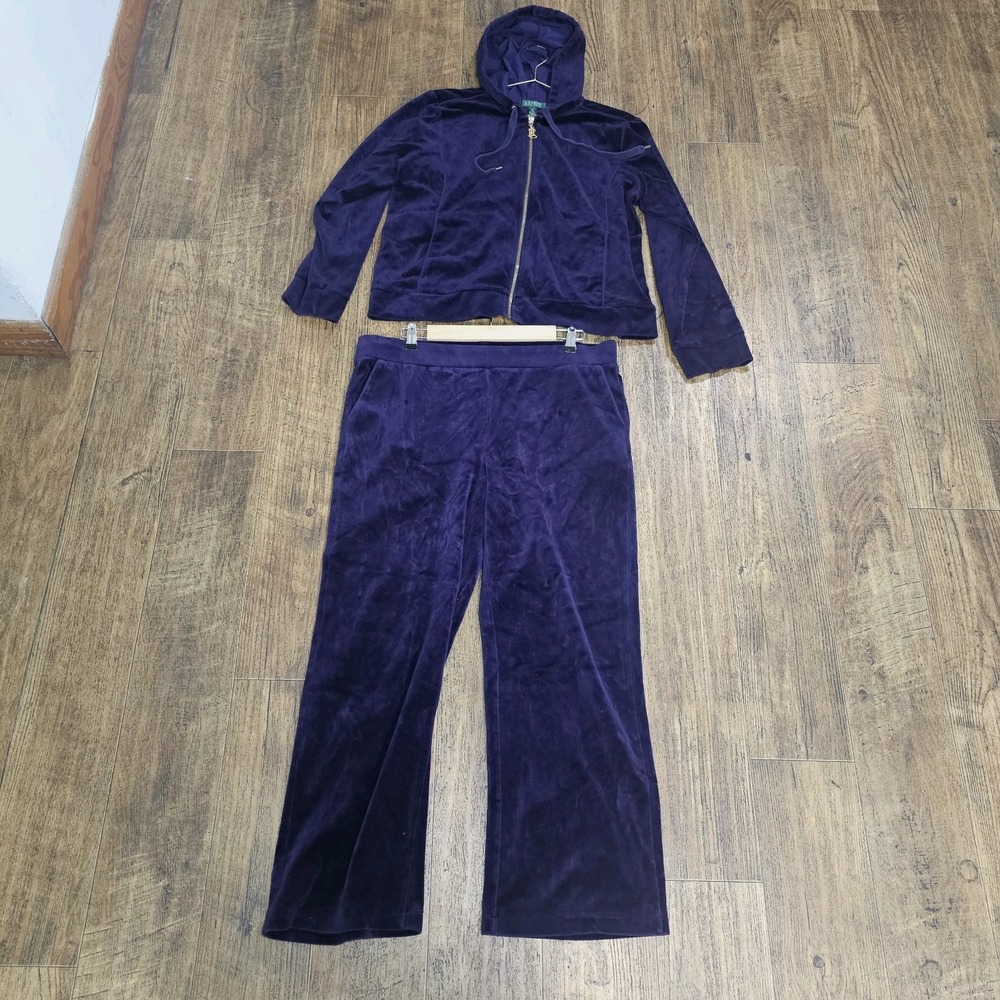 Lauren Ralph Lauren purple tracksuit XL/L velvet velour jacket pants set womens